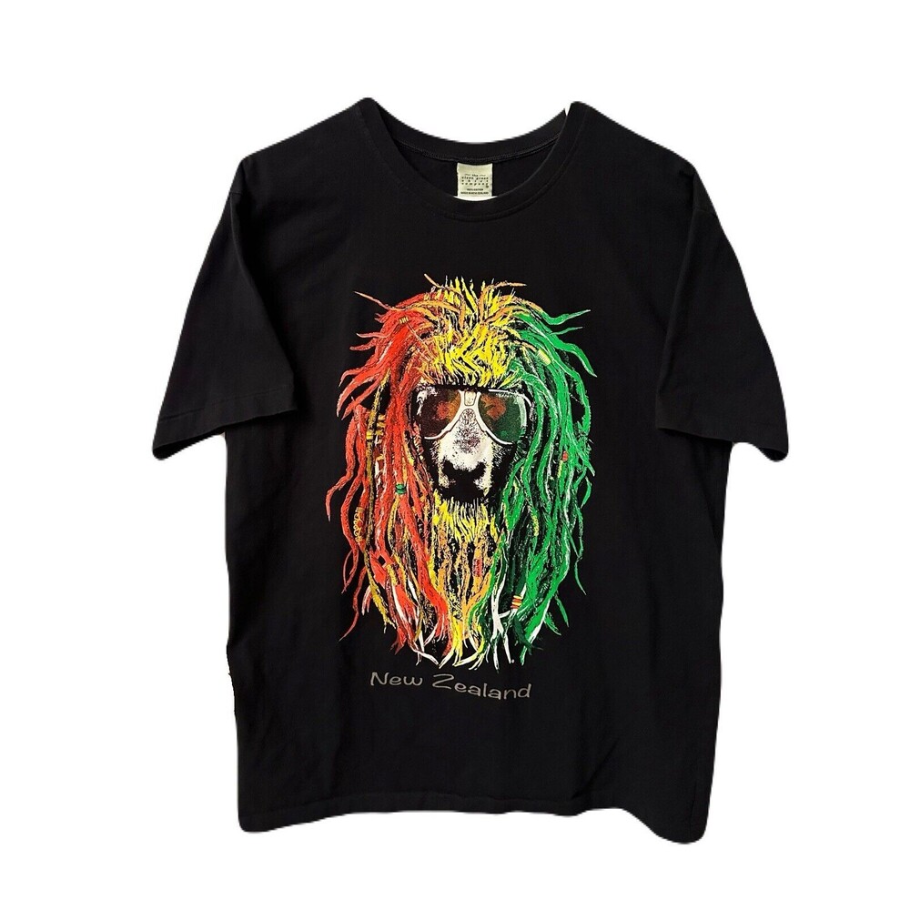 New Zealand Rasta Sheep Dreadlocks Graphic Single Stitch Tee Size Large Unisex